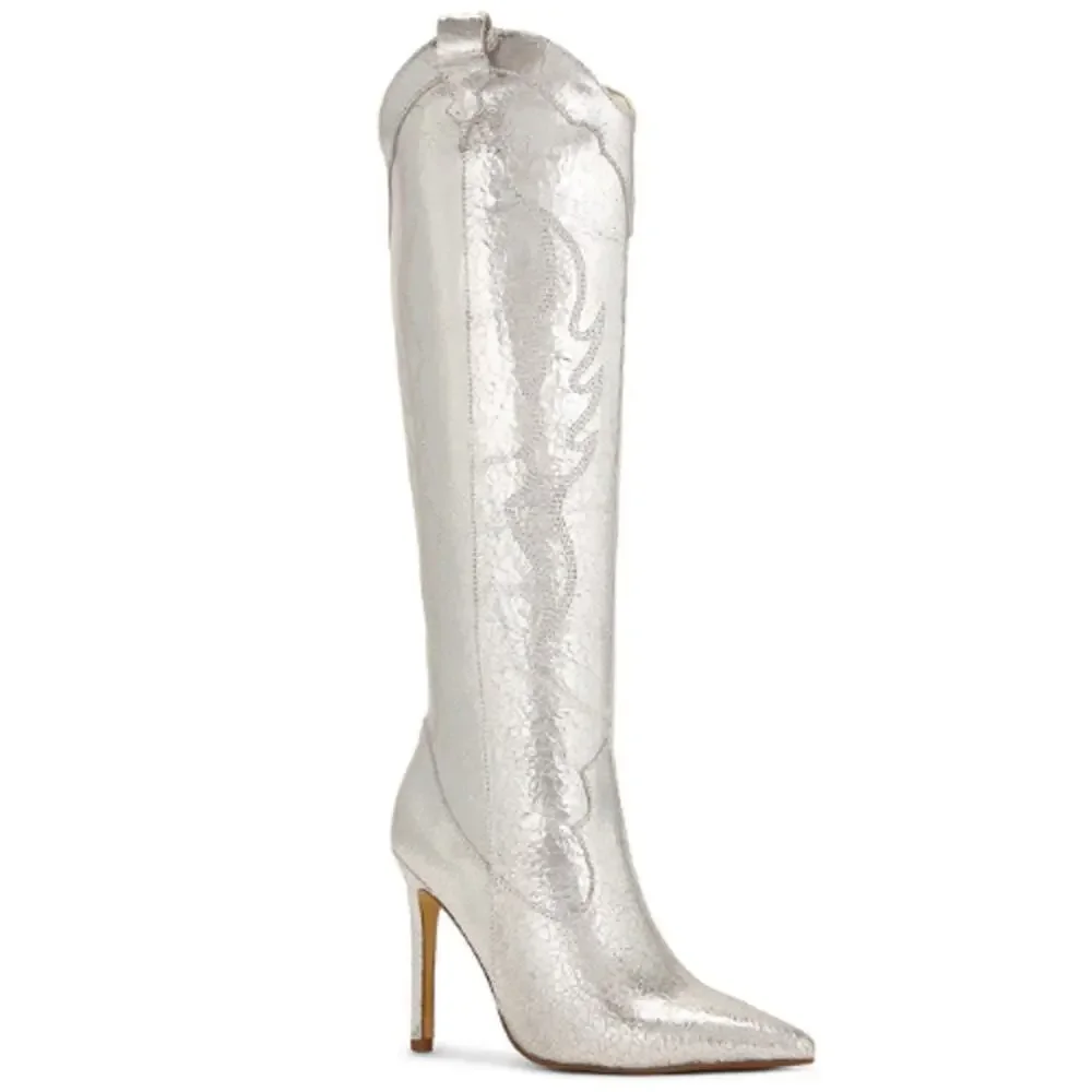 RAYE Bronco Boot in Silver Metallic Cowboy EUC Size 7